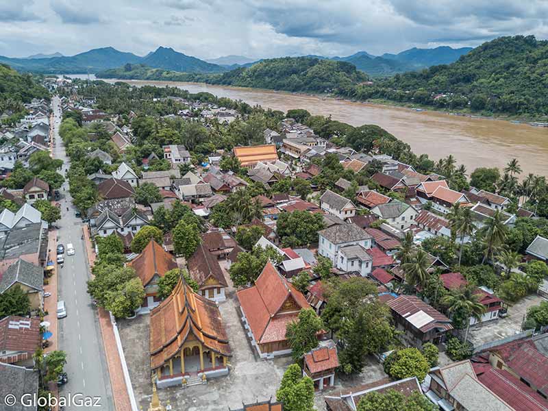 view of Luang Prabang from a drone 